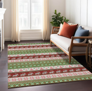 Piper Looms Chantille Christmas ACN1818 Green Machine Washable Area Rug Lifestyle Image Feature