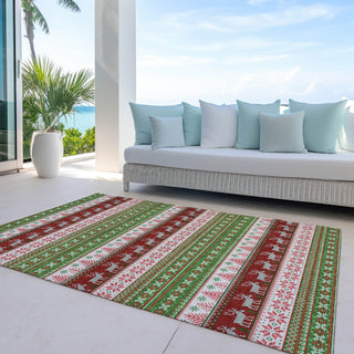 Piper Looms Chantille Christmas ACN1818 Green Machine Washable Area Rug Outdoor Lifestyle Image Feature