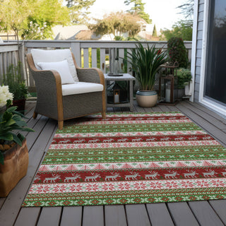 Piper Looms Chantille Christmas ACN1818 Green Machine Washable Area Rug Outdoor Lifestyle Image Feature