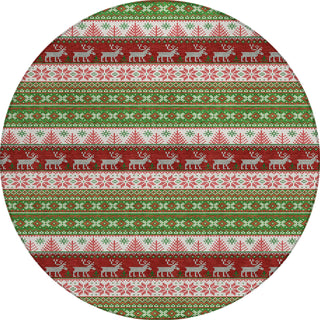 Piper Looms Chantille Christmas ACN1818 Green Machine Washable Area Rug Round Main Image