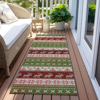 Piper Looms Chantille Christmas ACN1818 Green Machine Washable Area Rug Runner Outdoor Lifestyle Image Feature