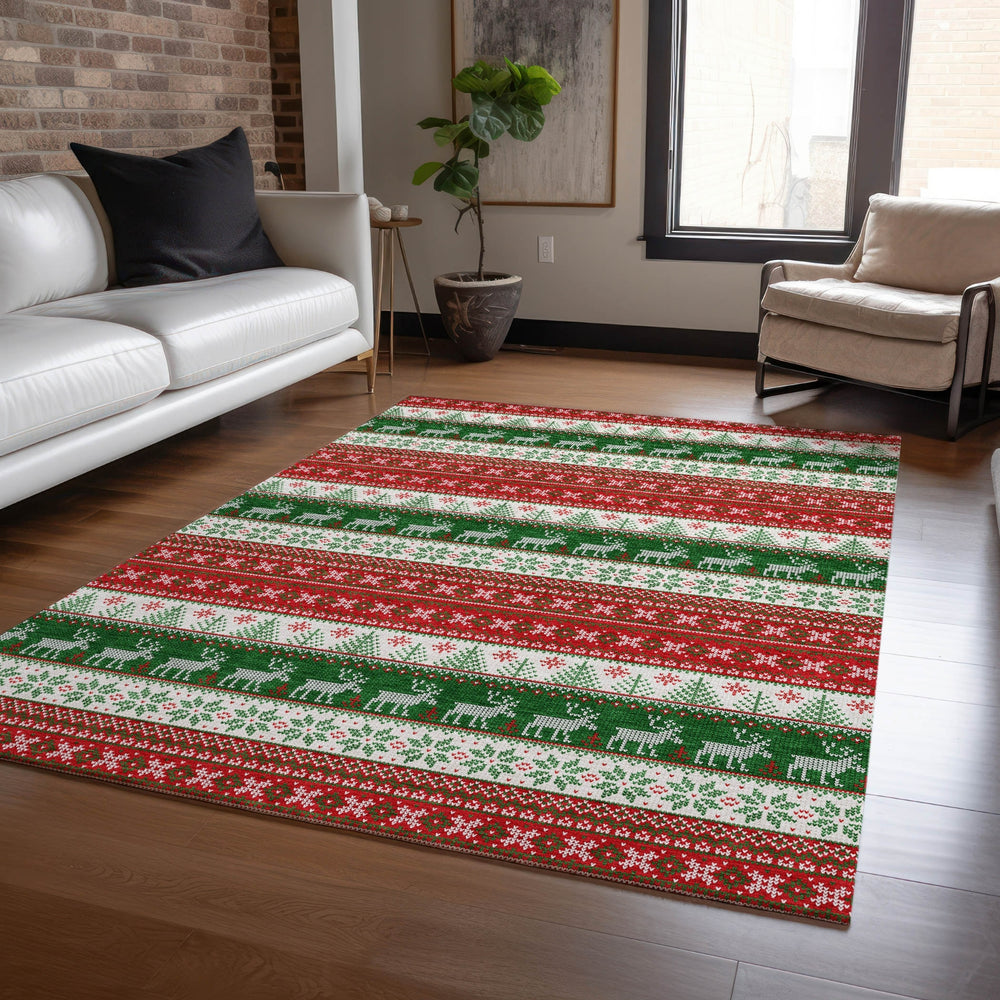 Piper Looms Chantille Christmas ACN1818 Red Machine Washable Area Rug Lifestyle Image Feature