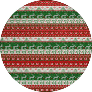 Piper Looms Chantille Christmas ACN1818 Red Machine Washable Area Rug Round Main Image