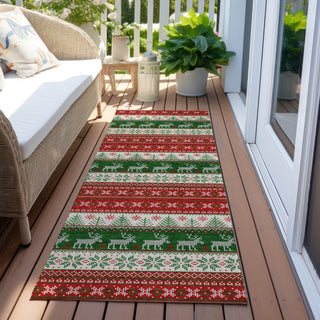 Piper Looms Chantille Christmas ACN1818 Red Machine Washable Area Rug Runner Outdoor Lifestyle Image Feature