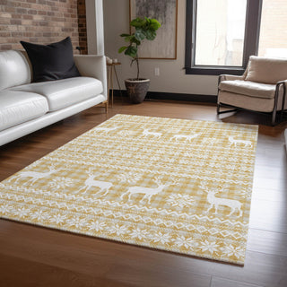 Piper Looms Chantille Christmas ACN1820 Gold Machine Washable Area Rug Lifestyle Image Feature