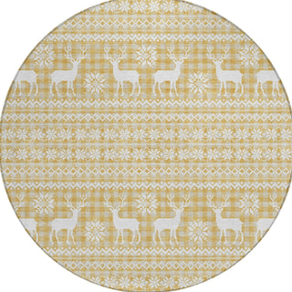 Piper Looms Chantille Christmas ACN1820 Gold Machine Washable Area Rug Round Main Image
