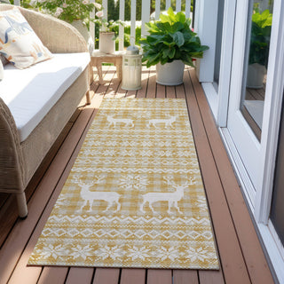 Piper Looms Chantille Christmas ACN1820 Gold Machine Washable Area Rug Runner Outdoor Lifestyle Image Feature