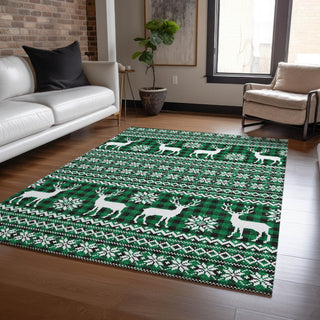Piper Looms Chantille Christmas ACN1820 Green Machine Washable Area Rug Lifestyle Image Feature