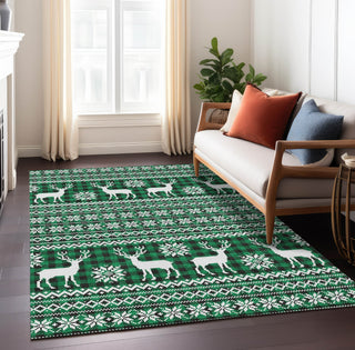 Piper Looms Chantille Christmas ACN1820 Green Machine Washable Area Rug Lifestyle Image Feature