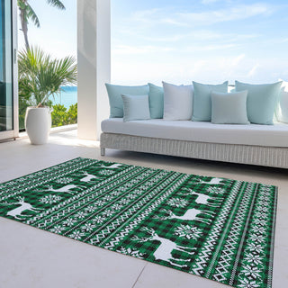 Piper Looms Chantille Christmas ACN1820 Green Machine Washable Area Rug Outdoor Lifestyle Image Feature