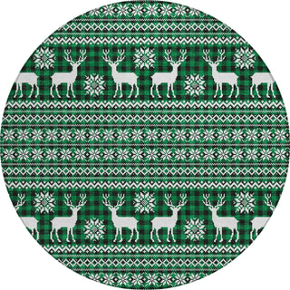 Piper Looms Chantille Christmas ACN1820 Green Machine Washable Area Rug Round Main Image