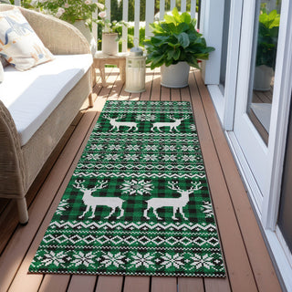Piper Looms Chantille Christmas ACN1820 Green Machine Washable Area Rug Runner Outdoor Lifestyle Image Feature