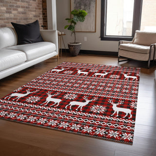 Piper Looms Chantille Christmas ACN1820 Red Machine Washable Area Rug Lifestyle Image Feature