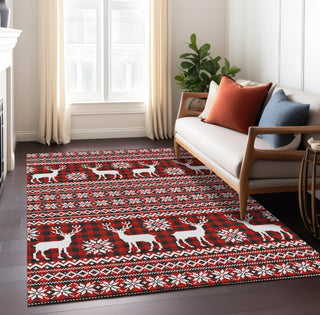 Piper Looms Chantille Christmas ACN1820 Red Machine Washable Area Rug Lifestyle Image Feature