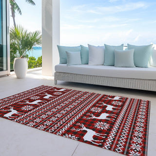 Piper Looms Chantille Christmas ACN1820 Red Machine Washable Area Rug Outdoor Lifestyle Image Feature