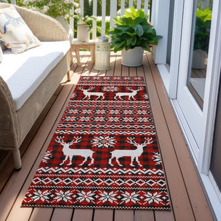 Piper Looms Chantille Christmas ACN1820 Red Machine Washable Area Rug Runner Outdoor Lifestyle Image Feature
