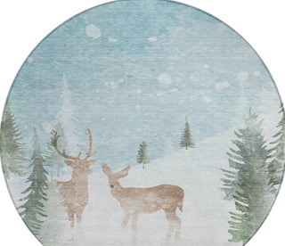 Piper Looms Chantille Christmas ACN1821 Sky Machine Washable Area Rug Round Main Image