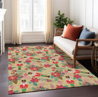 Piper Looms Chantille Christmas ACN1822 Gold Machine Washable Area Rug Lifestyle Image Feature