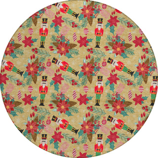 Piper Looms Chantille Christmas ACN1822 Gold Machine Washable Area Rug Round Main Image
