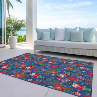 Piper Looms Chantille Christmas ACN1822 Navy Machine Washable Area Rug Outdoor Lifestyle Image Feature