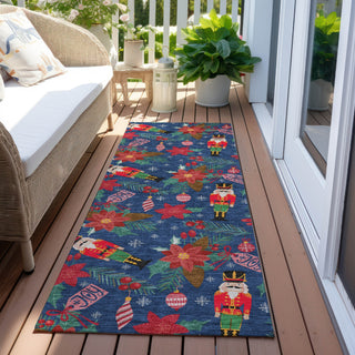 Piper Looms Chantille Christmas ACN1822 Navy Machine Washable Area Rug Runner Outdoor Lifestyle Image Feature