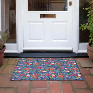 Piper Looms Chantille Christmas ACN1822 Navy Machine Washable Area Rug Scatter Outdoor Lifestyle Image Feature