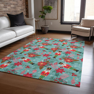 Piper Looms Chantille Christmas ACN1822 Teal Machine Washable Area Rug Lifestyle Image Feature