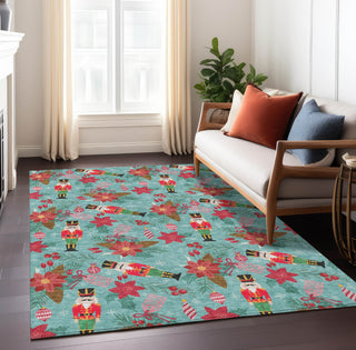 Piper Looms Chantille Christmas ACN1822 Teal Machine Washable Area Rug Lifestyle Image Feature