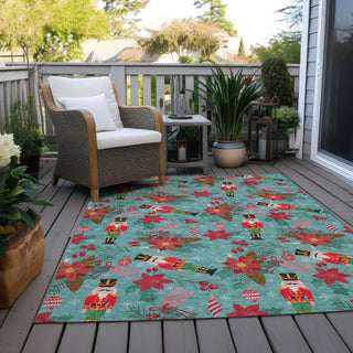 Piper Looms Chantille Christmas ACN1822 Teal Machine Washable Area Rug Outdoor Lifestyle Image Feature