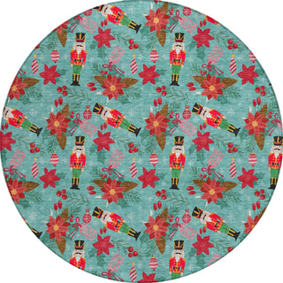 Piper Looms Chantille Christmas ACN1822 Teal Machine Washable Area Rug Round Main Image