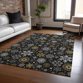 Piper Looms Chantille Christmas ACN1823 Black Machine Washable Area Rug Lifestyle Image Feature