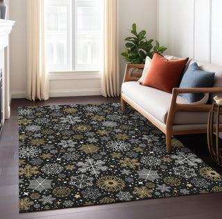 Piper Looms Chantille Christmas ACN1823 Black Machine Washable Area Rug Lifestyle Image Feature