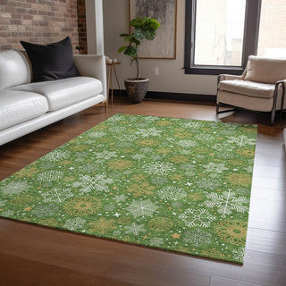 Piper Looms Chantille Christmas ACN1823 Green Machine Washable Area Rug Lifestyle Image Feature