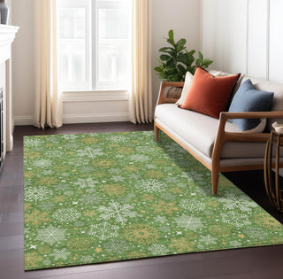 Piper Looms Chantille Christmas ACN1823 Green Machine Washable Area Rug Lifestyle Image Feature