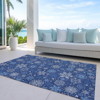 Piper Looms Chantille Christmas ACN1823 Navy Machine Washable Area Rug Outdoor Lifestyle Image Feature