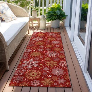 Piper Looms Chantille Christmas ACN1823 Red Machine Washable Area Rug Runner Outdoor Lifestyle Image Feature
