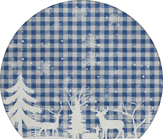 Piper Looms Chantille Christmas ACN1824 Blue Machine Washable Area Rug Round Main Image