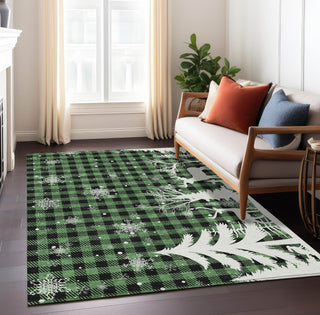 Piper Looms Chantille Christmas ACN1824 Green Machine Washable Area Rug Lifestyle Image Feature