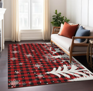 Piper Looms Chantille Christmas ACN1824 Red Machine Washable Area Rug Lifestyle Image Feature