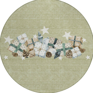 Piper Looms Chantille Christmas ACN1825 Aloe Machine Washable Area Rug Round Main Image