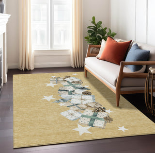 Piper Looms Chantille Christmas ACN1825 Gold Machine Washable Area Rug Lifestyle Image Feature