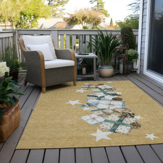 Piper Looms Chantille Christmas ACN1825 Gold Machine Washable Area Rug Outdoor Lifestyle Image Feature