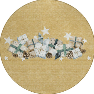 Piper Looms Chantille Christmas ACN1825 Gold Machine Washable Area Rug Round Main Image