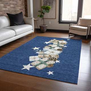 Piper Looms Chantille Christmas ACN1825 Navy Machine Washable Area Rug Lifestyle Image Feature