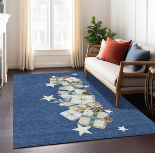 Piper Looms Chantille Christmas ACN1825 Navy Machine Washable Area Rug Lifestyle Image Feature