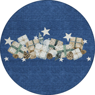 Piper Looms Chantille Christmas ACN1825 Navy Machine Washable Area Rug Round Main Image