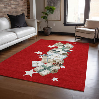 Piper Looms Chantille Christmas ACN1825 Red Machine Washable Area Rug Lifestyle Image Feature
