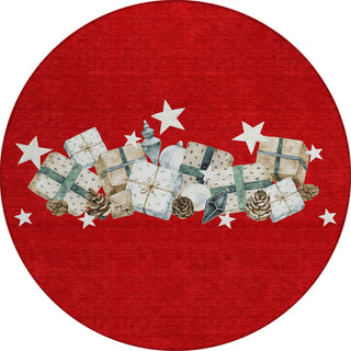 Piper Looms Chantille Christmas ACN1825 Red Machine Washable Area Rug Round Main Image