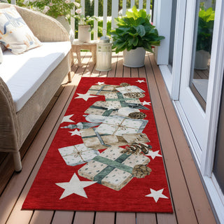 Piper Looms Chantille Christmas ACN1825 Red Machine Washable Area Rug Runner Outdoor Lifestyle Image Feature