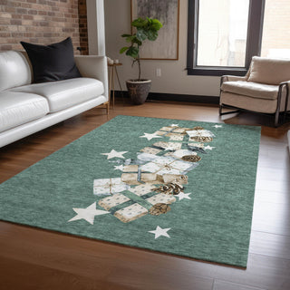 Piper Looms Chantille Christmas ACN1825 Seafoam Machine Washable Area Rug Lifestyle Image Feature